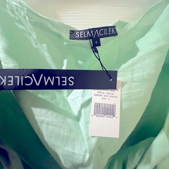 MINT STRAPLESS, LONG-SLEEVED, LINEN TIE-DETAILED MAXI DRESS Sz S - Picture 6 of 7